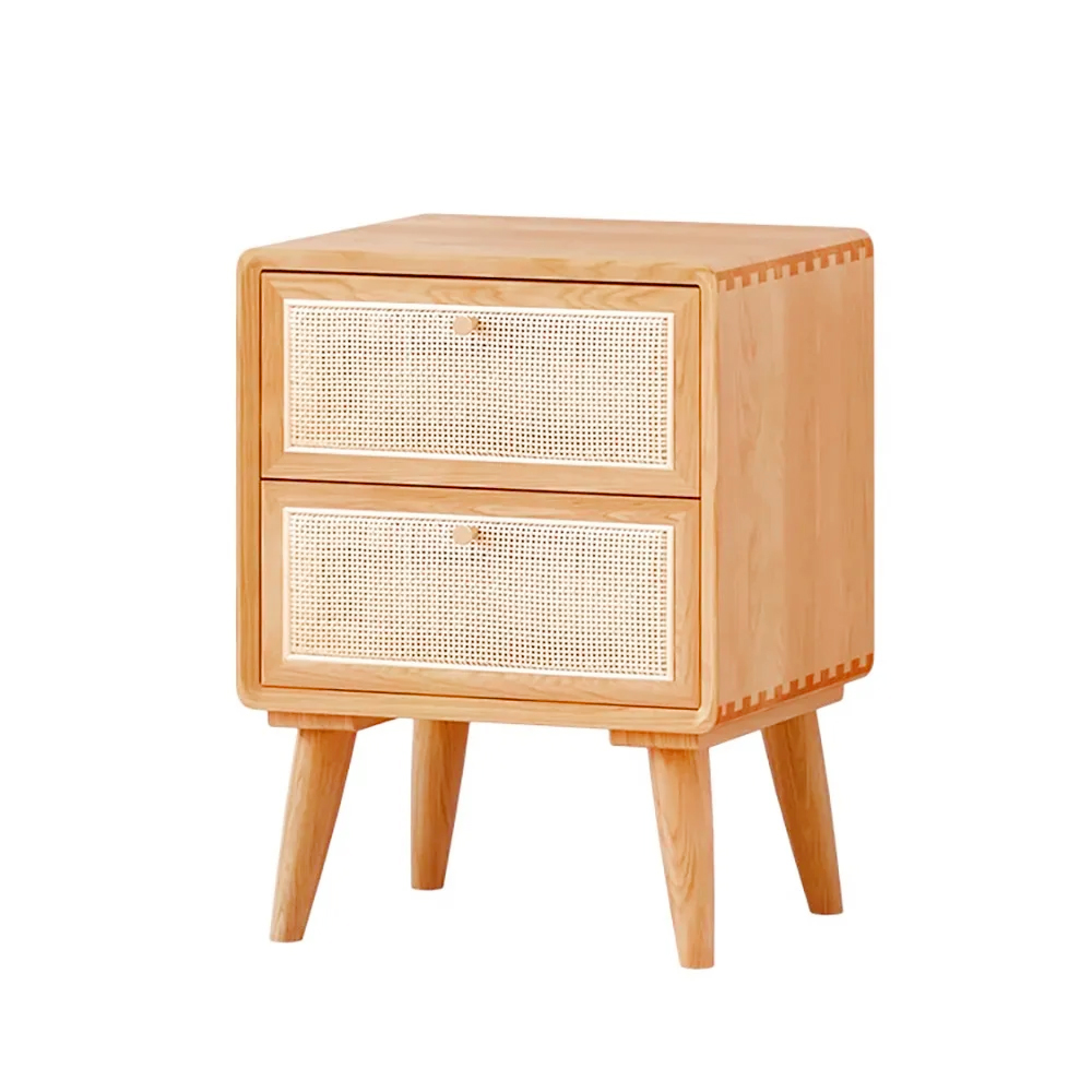 Nordic Natural Rattan Nightstand Bedside Table with 2 Drawers