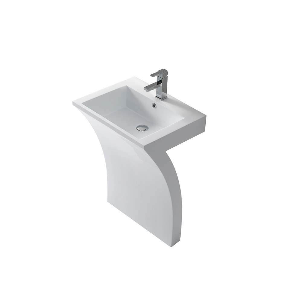 33" Matte White Stone Resin Pedestal Bathroom Sink Wash Sink Bathroom