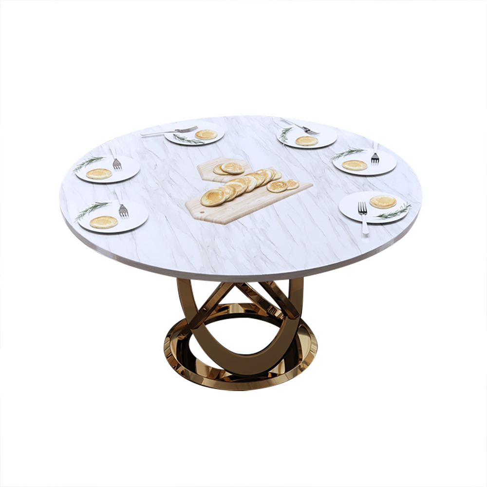 1500mm Modern White & Gold Round Marble Dining Table with Stainless Steel Pedestal