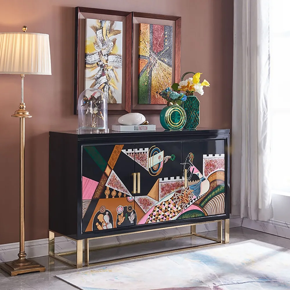 

Modern Black Storage Shoe Cabinet With 3 Doors Entryway Cabinet Hand-Painted