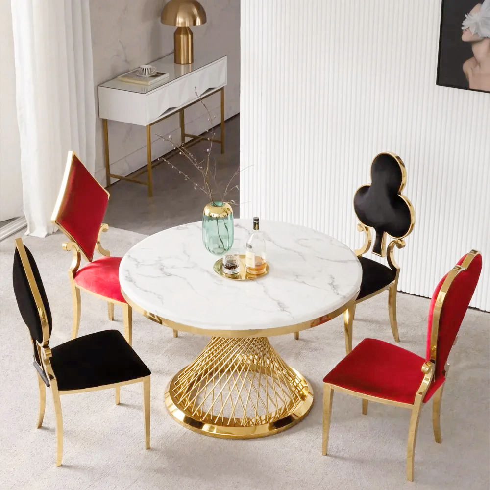Modern Velvet Dining Chair Set of 2 in Black with Golden Legs Poker Style