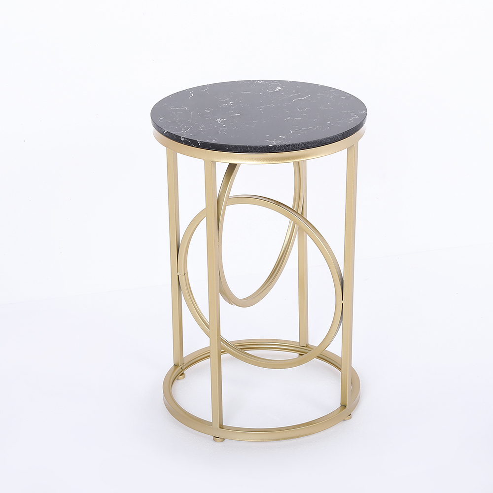 Black Round End Table Marble Top Side Table Metal in Gold