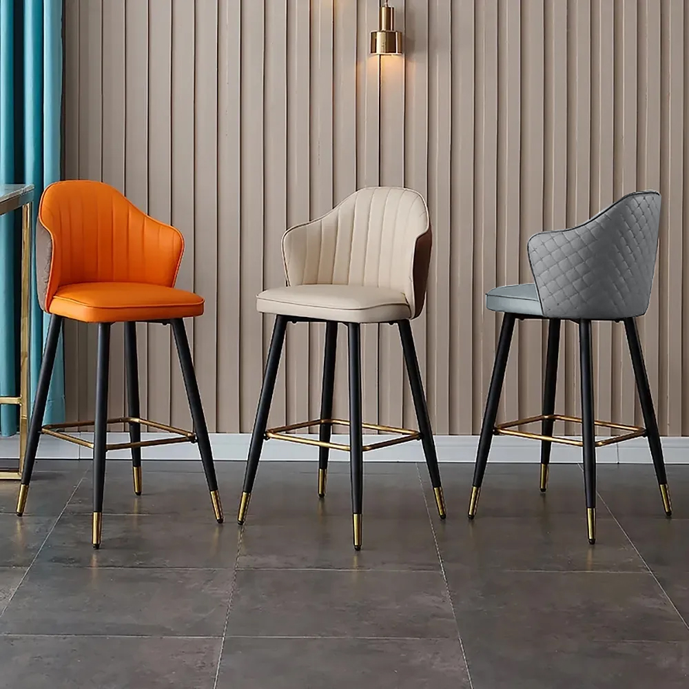 Orange Moderner Barhocker Höhe gepolsterter Stuhl mit PU-Leder