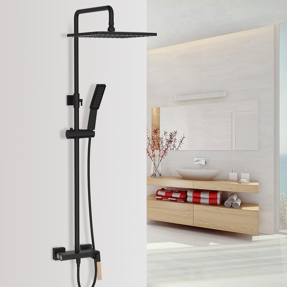 8" Exposed Wall-mount Square Rain Shower System 3-function With Hand Shower
