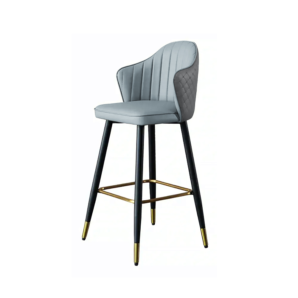 Grey Modern Bar Stool Height Upholstered Chair with PU Leather