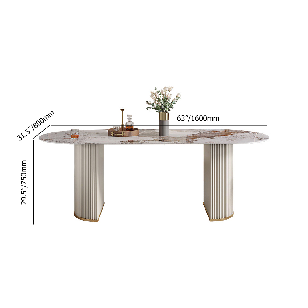 Table de salle à manger ovale moderne en marbre de 78,7 po en acier inoxydable