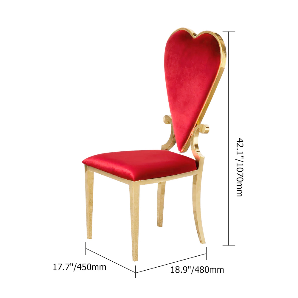 Modern Velvet Dining Chair Set of 2 in Red with Golden Legs Poker Style