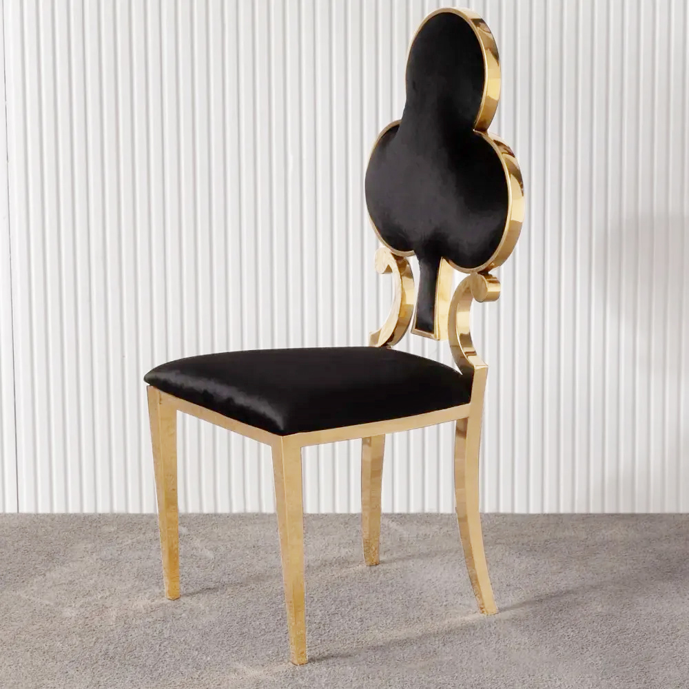 Modern Velvet Dining Chair Set of 2 in Black with Golden Legs  Poker Style