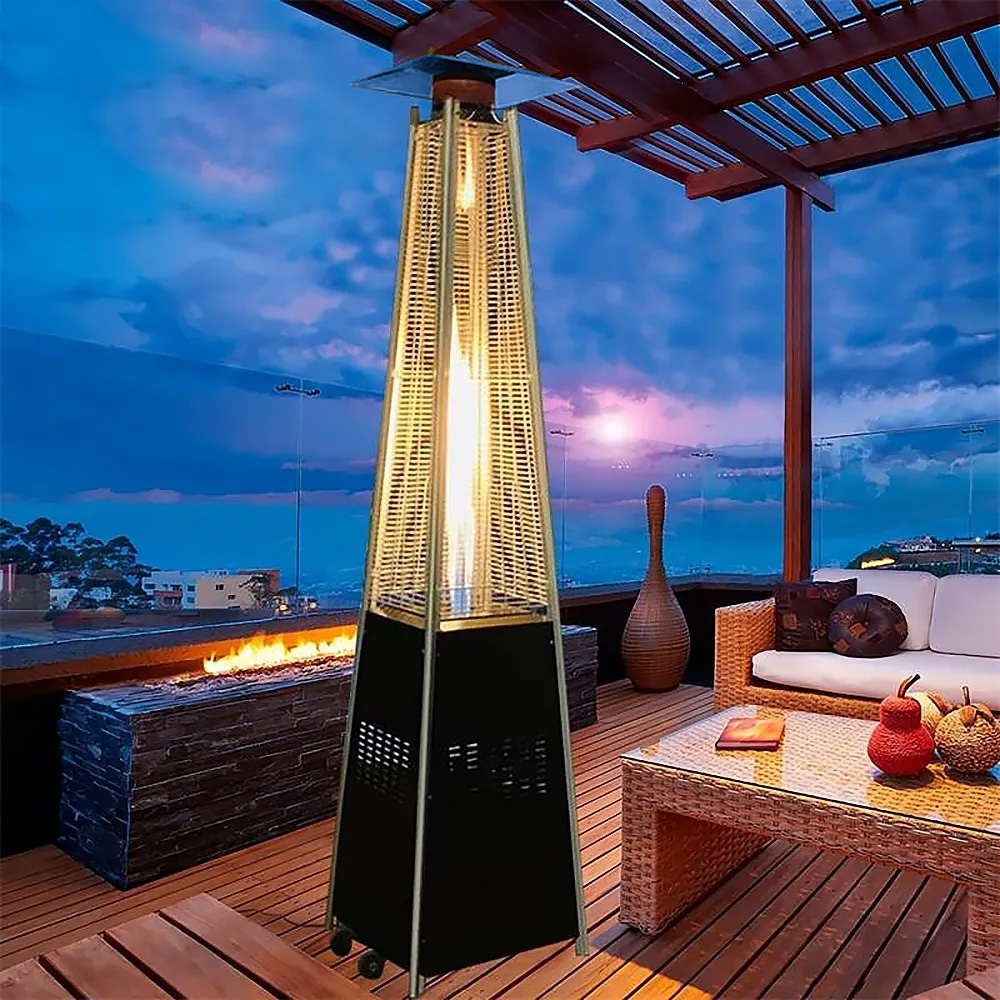 Image of Pyramid Outdoor Patio Propane Heater with Wheels Gas Porch & Deck Heater Stainless Steel Black