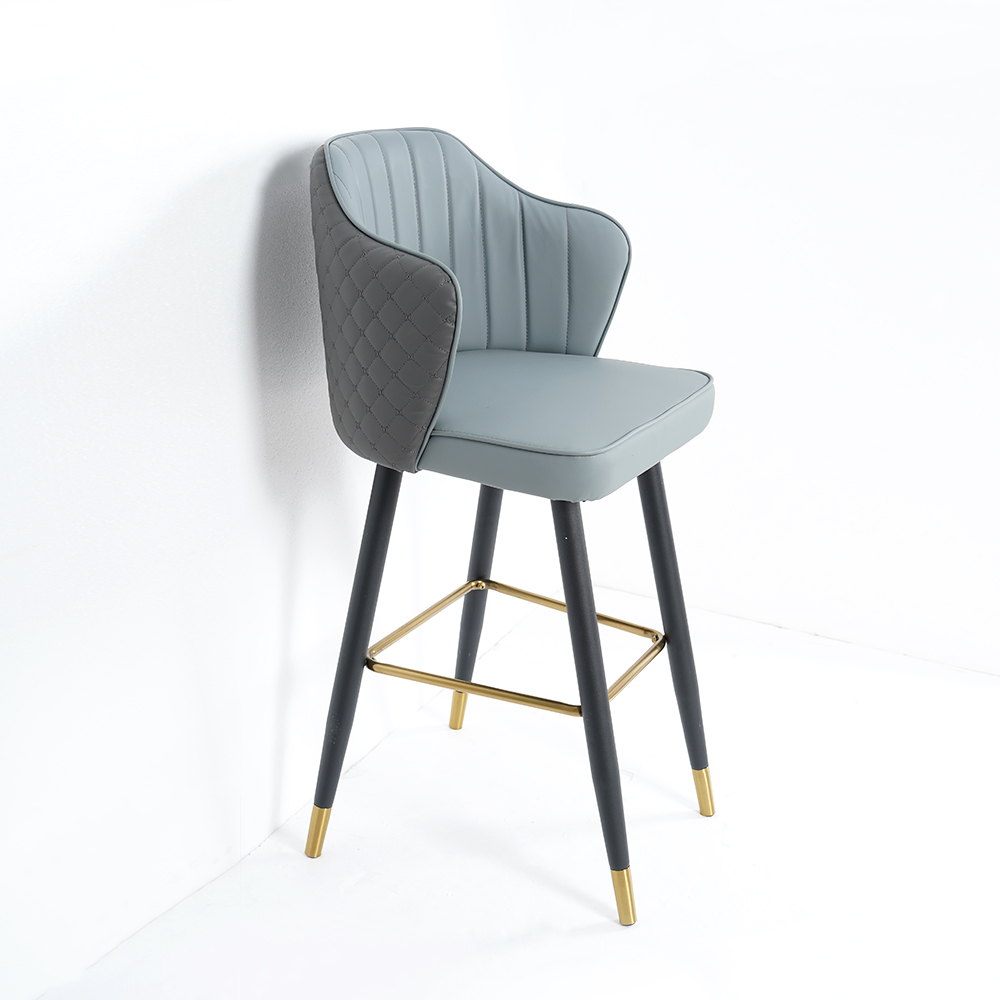 Grey Modern Bar Stool Height Upholstered Chair with PU Leather