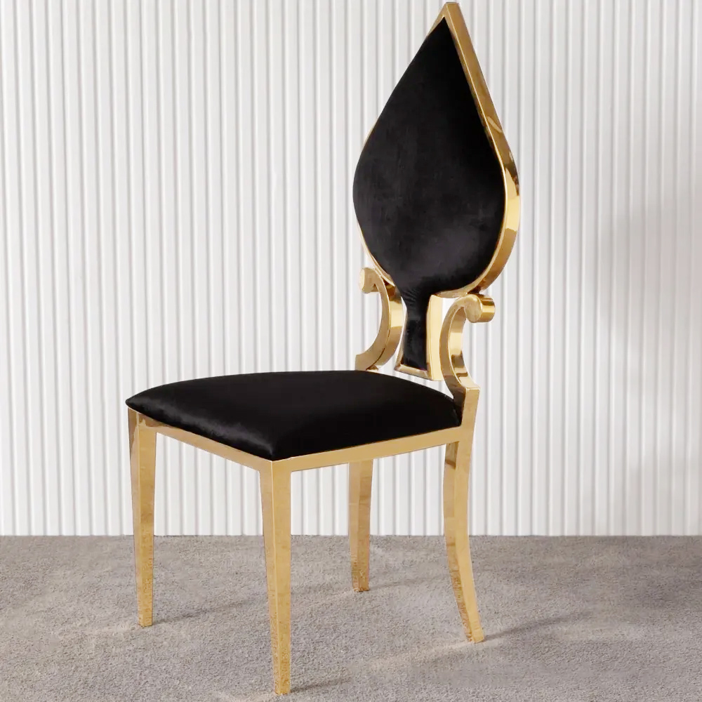 Modern Velvet Dining Chair Set of 2 in Black with Golden Legs Poker Style