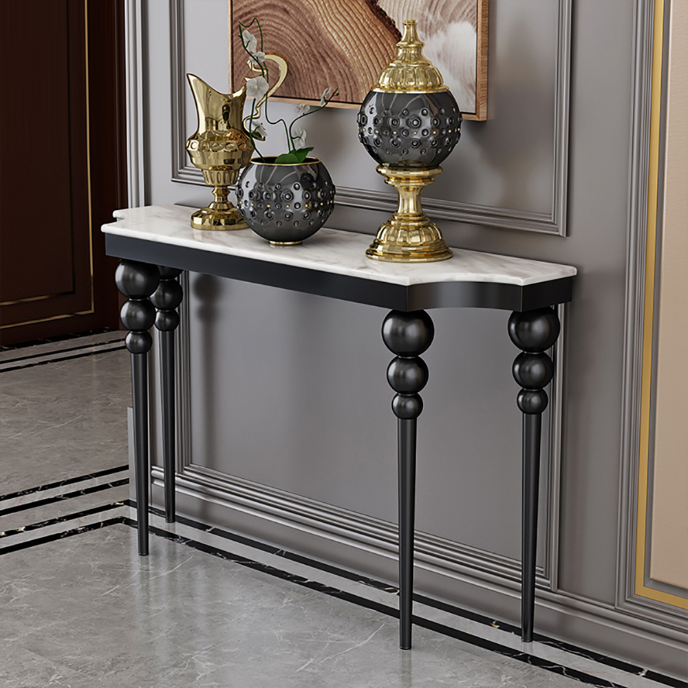 47.2" Classical White Marble Console Table Narrow Entryway Table Stainless Steel Legs