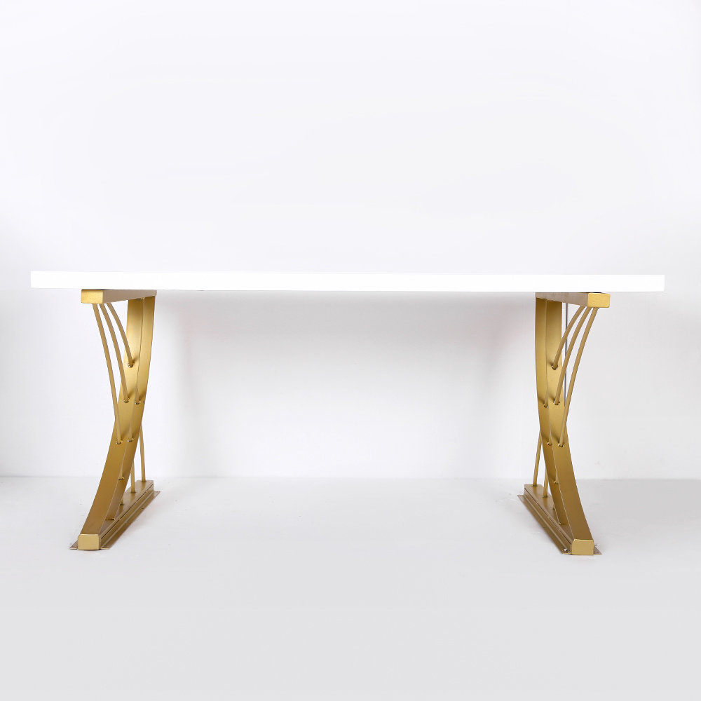 1200mm Modern White Rectangular Home Office Desk with Pine Wood Table Top & Gold Frame