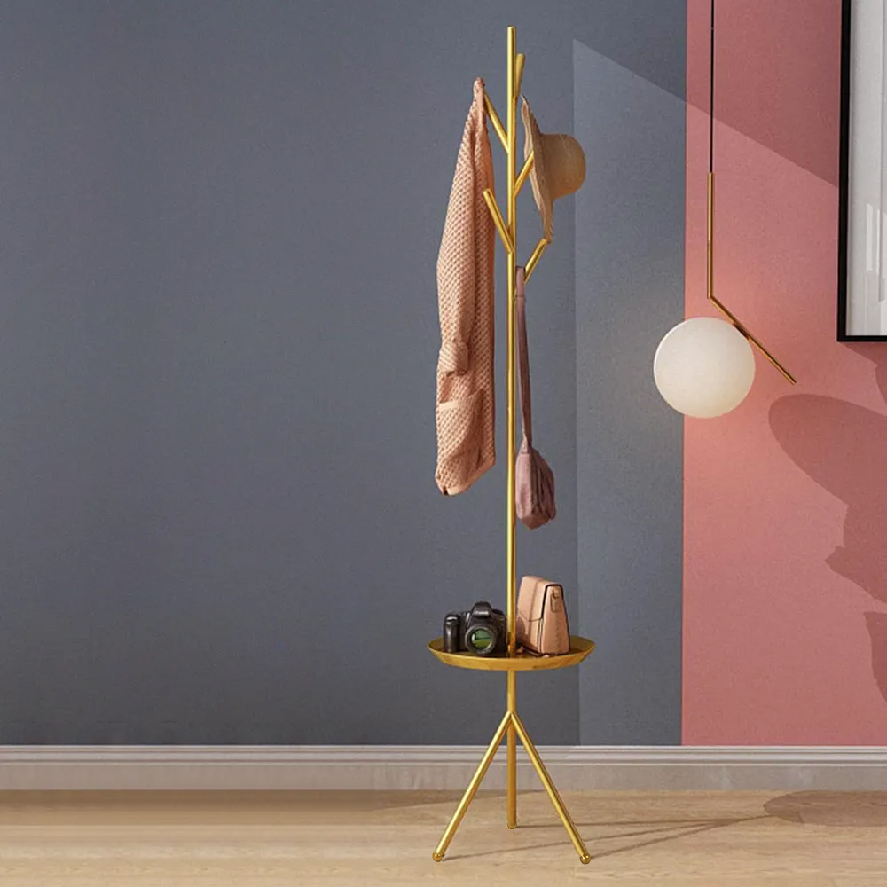 Image of Clothing Rack Coat Stand with Table Modern Gold