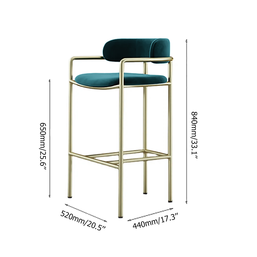 33.1" Modern Green Bar Stool Velvet Upholstered With Back Gold LegsHomary