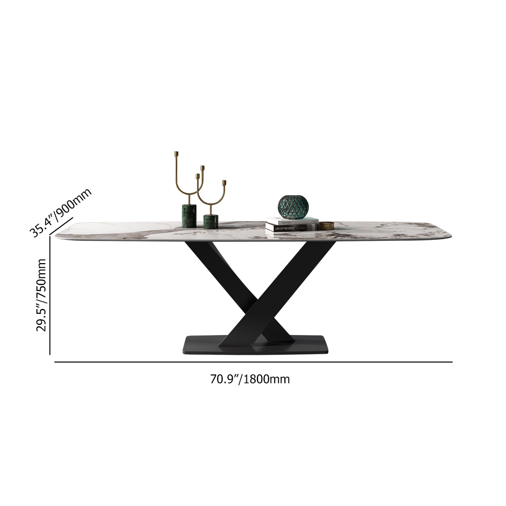Table de salle à manger moderne en pierre Pandora de 70,9 po avec base noire