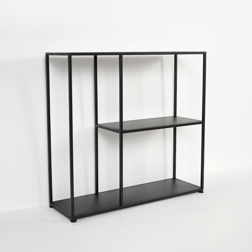 Black Rectangular Narrow Console Table with Shelves Industrial MetalHomary