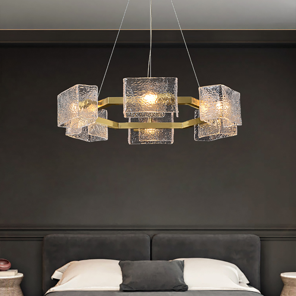 Lustre rond rustique à 8 lumières en laiton antique | Homary