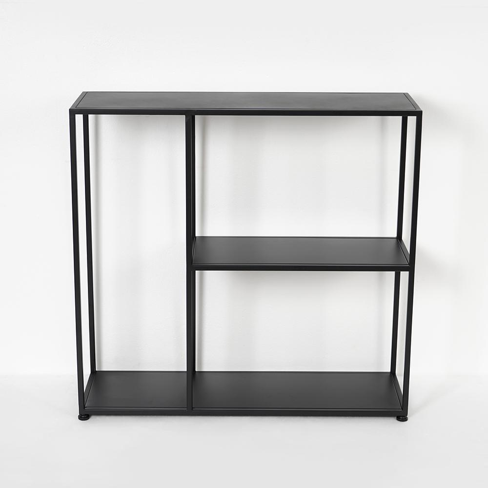 Black Rectangular Narrow Console Table with Shelves Industrial Metal-Homary