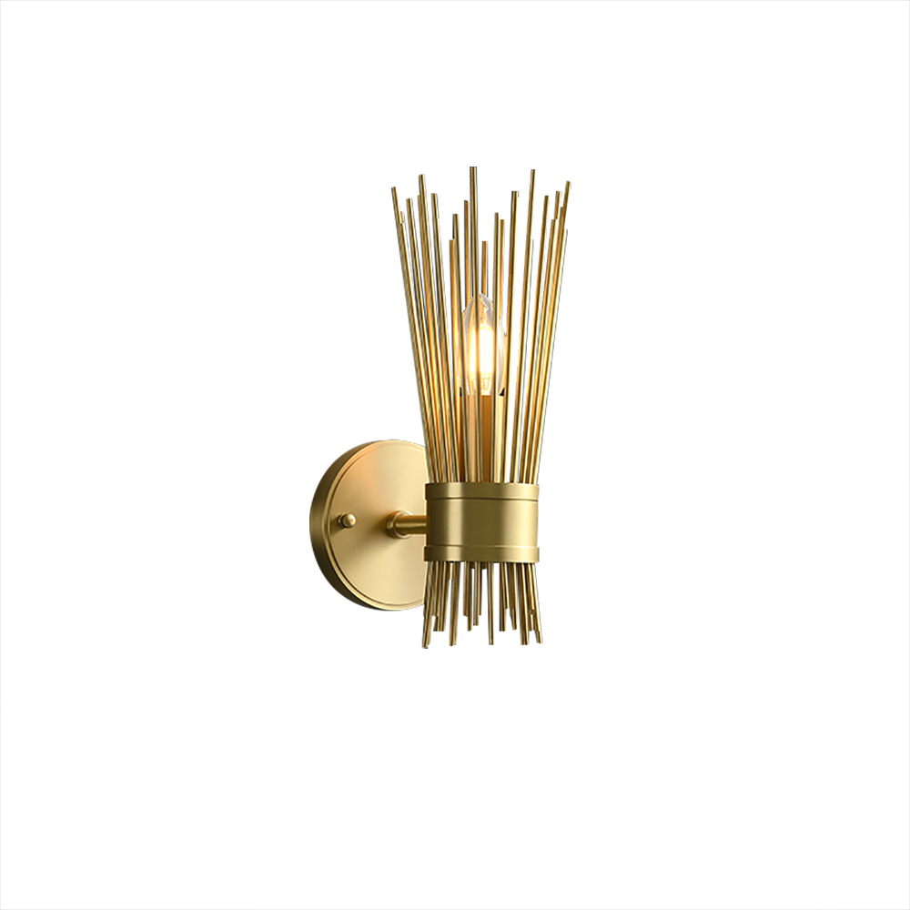 Modern 2-Light Brass Wall Sconce in Wheat-Straw Lampshade