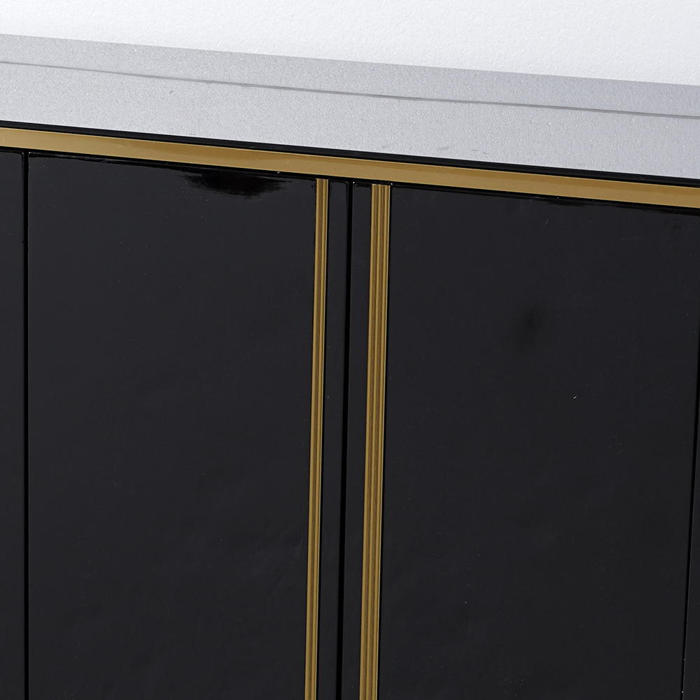 Aparador moderno negro bufé 4 puertas y estantes de cristal templado superior