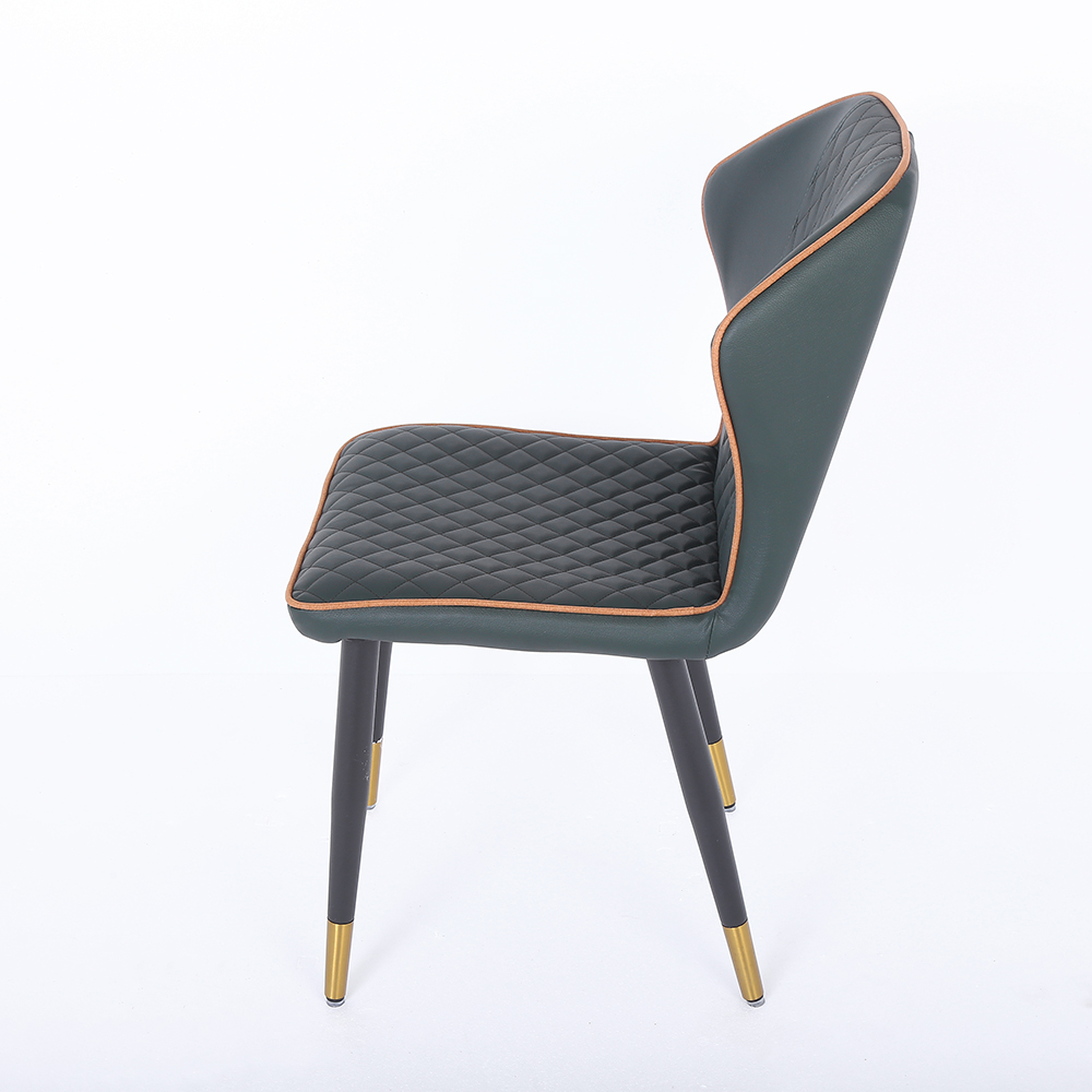 Dark Green Modern PU Leather Wingback Dining Chair Set of 2 Carbon Steel Leg