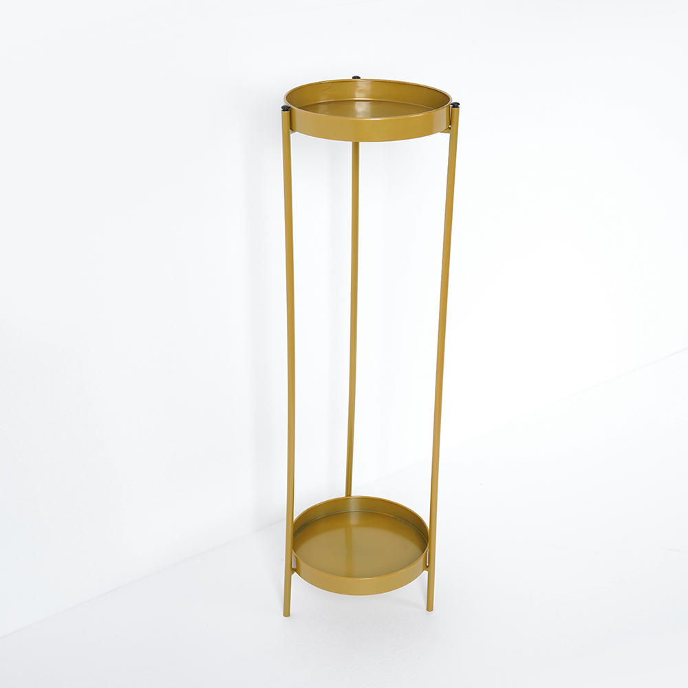 Round Metal Plant Stand 2-Tiered Gold Plant Pot Stand for Indoor&Outdoor in Large