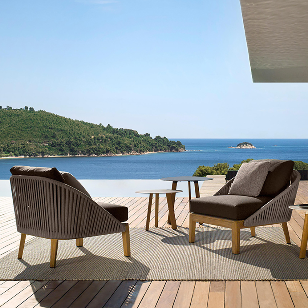 

Rattan Outdoor Accent Chair Armless Chair in Solid Wood Bottom with Brown Cushion