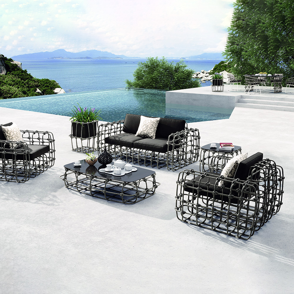 

Industrial 6-Piece PE Rattan Outdoor Patio Conversation Set with Aluminum Frame