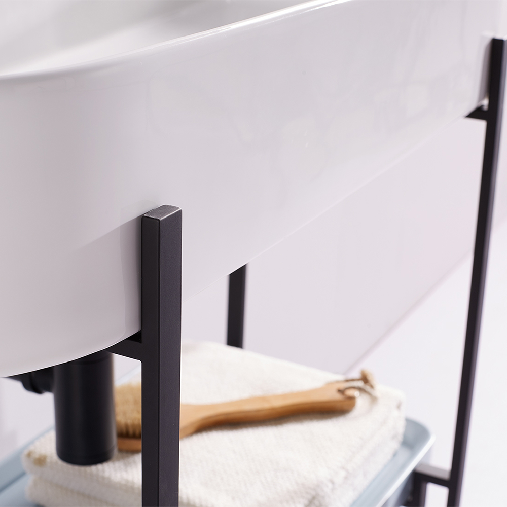 

Classic Freestanding White Bathroom Vanity with Ceramic Sink and Shelf
