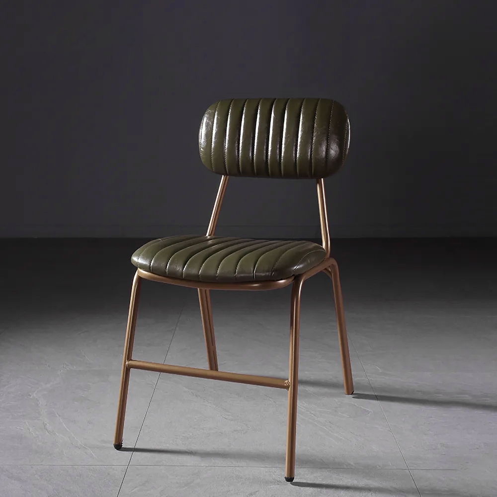 Juego de 2 sillas de comedor de mediados de siglo con tapizado de piel sintética verde y estructura de metal