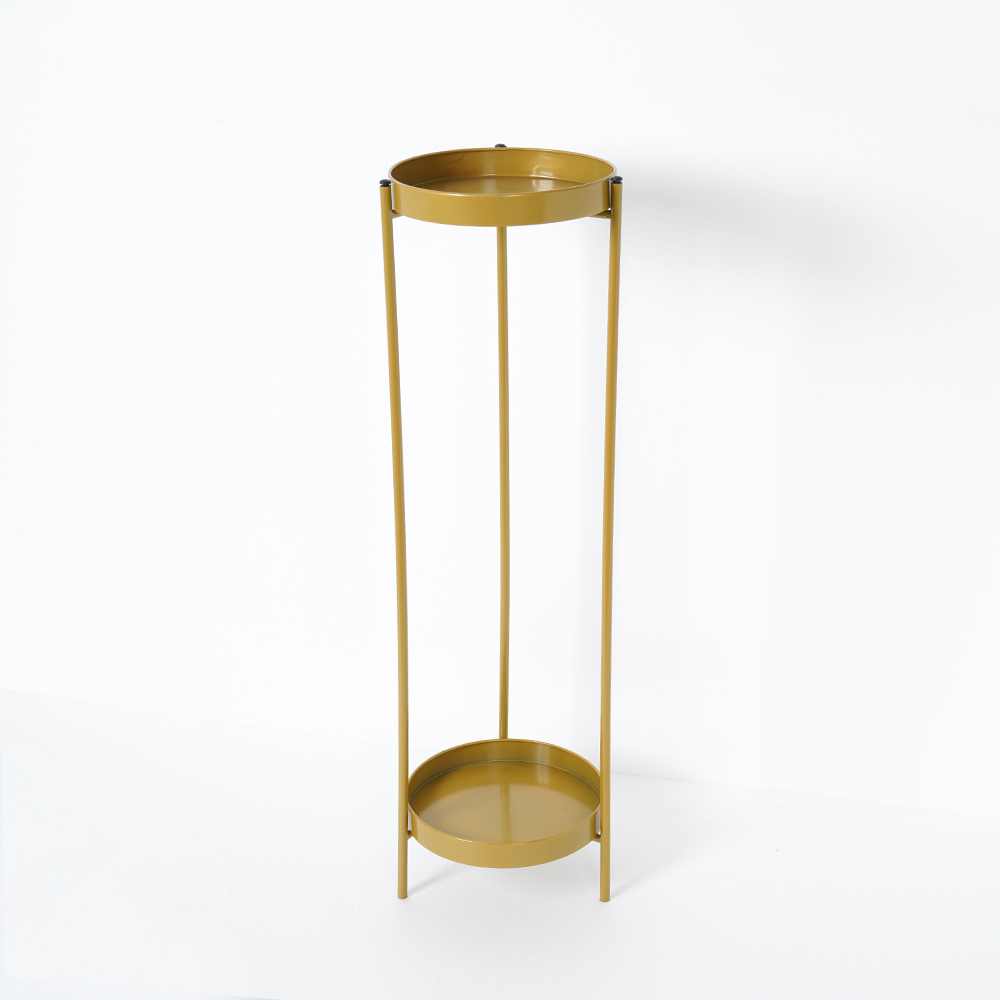 Round Metal Plant Stand 2-Tiered Gold Plant Pot Stand for Indoor&Outdoor in Large