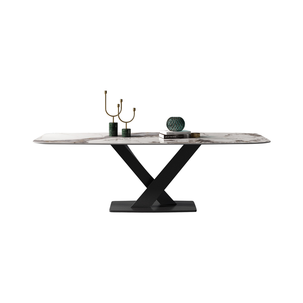 Table de salle à manger moderne en pierre Pandora de 70,9 po avec base noire