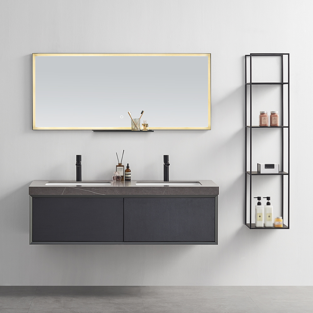 

55'' Floating Bathroom Vanity Set Double Sinks with Side Cabinet in Dark Gray