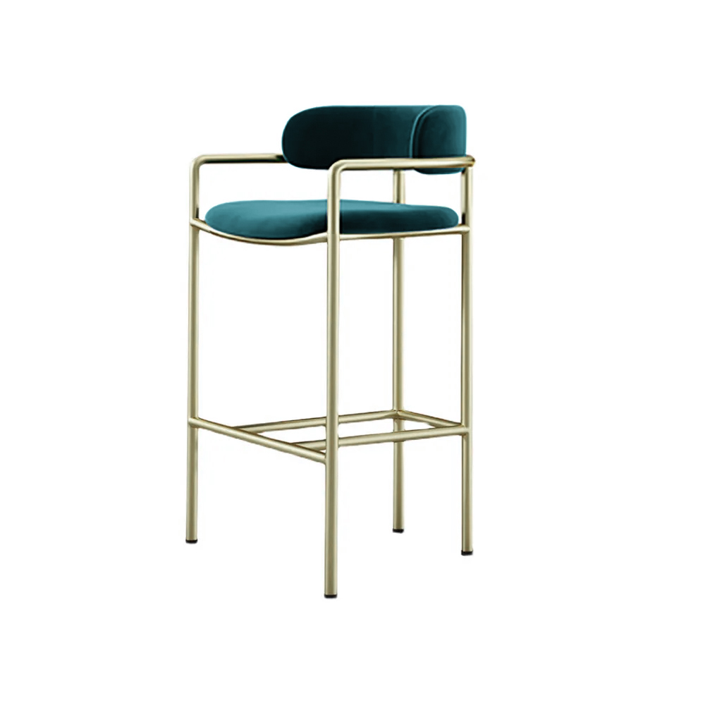 33.1" Modern Green Bar Stool Velvet Upholstered With Back Gold LegsHomary