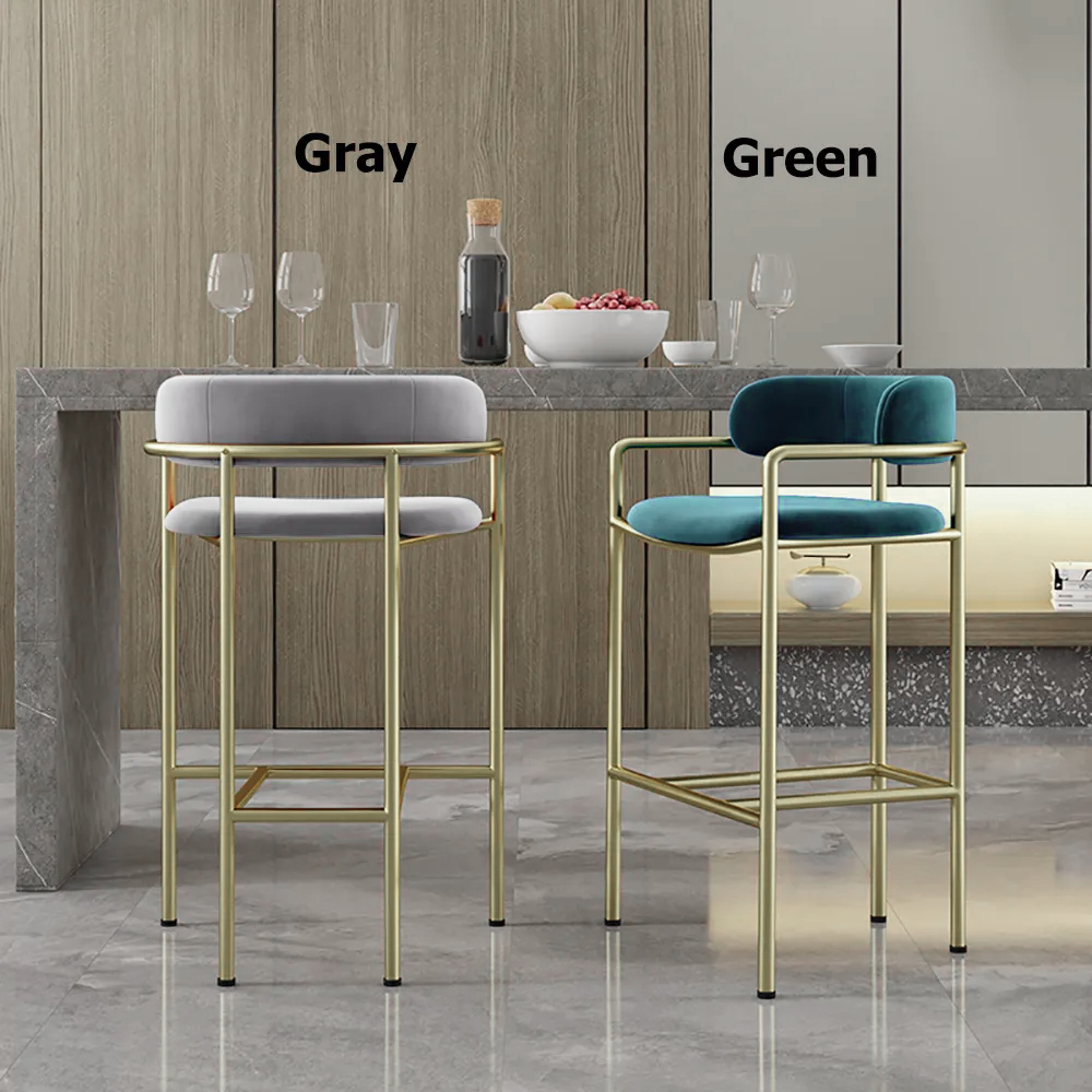 33.1" Modern Green Bar Stool Velvet Upholstered With Back Gold LegsHomary