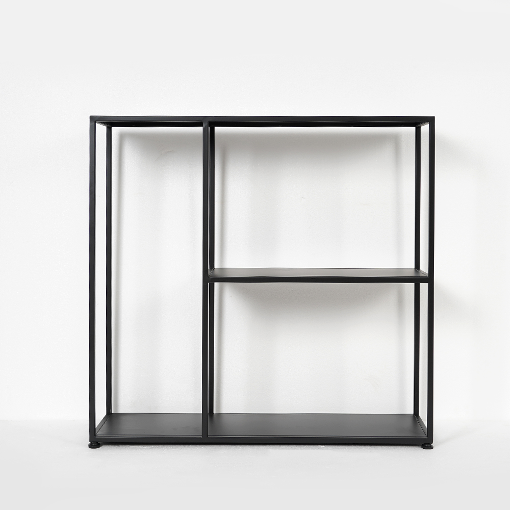 Black Rectangular Narrow Console Table with Shelves Industrial MetalHomary