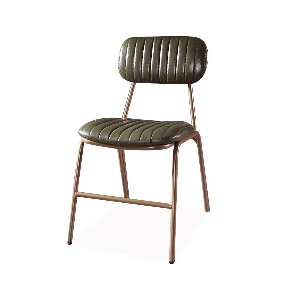 Set of 2 Mid-Century Dining Chairs with Green Faux Leather Upholstered & Metal Frame