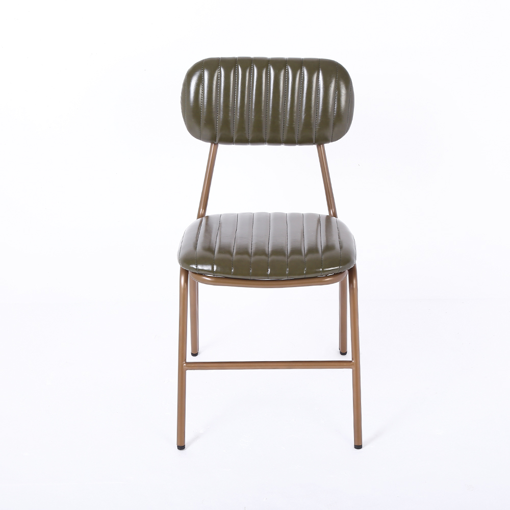 Set of 2 Mid-Century Dining Chairs with Green Faux Leather Upholstered & Metal Frame