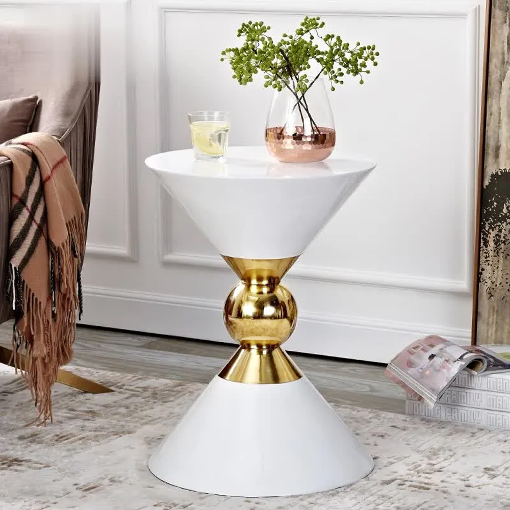 Modern Round White End Table of Hourglass Fiberglass in Small