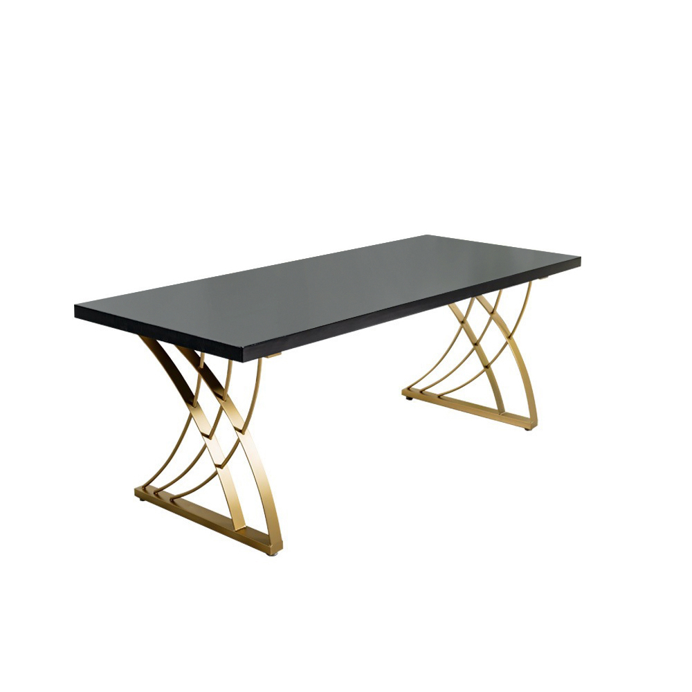 1200mm Modern Black Rectangular Home Office Desk with Pine Wood Table Top & Gold Frame