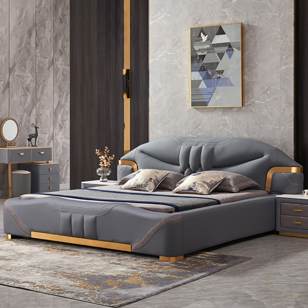 

Modern Faux Leather Upholstered Platform Bed Master Room Bed