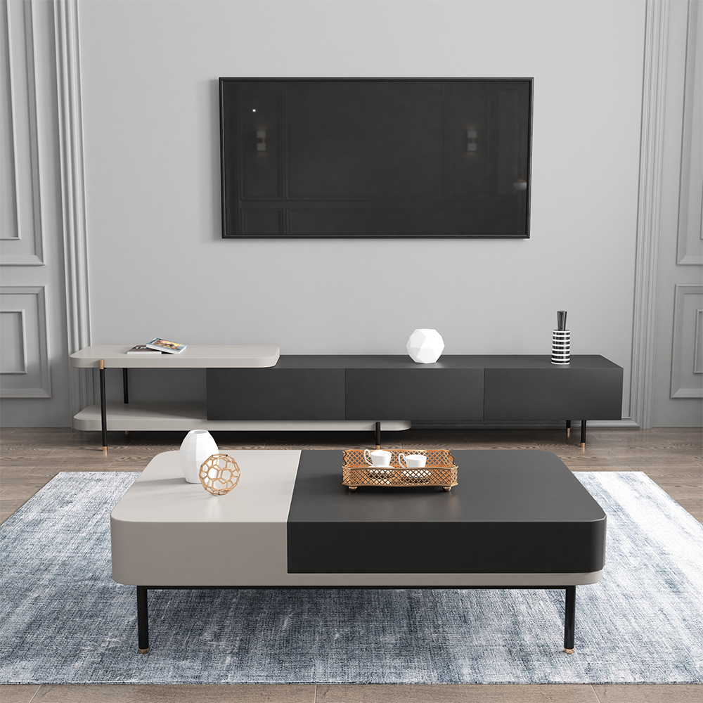 

Modern Open Storage TV Stand & Coffee Table Set with Drawers