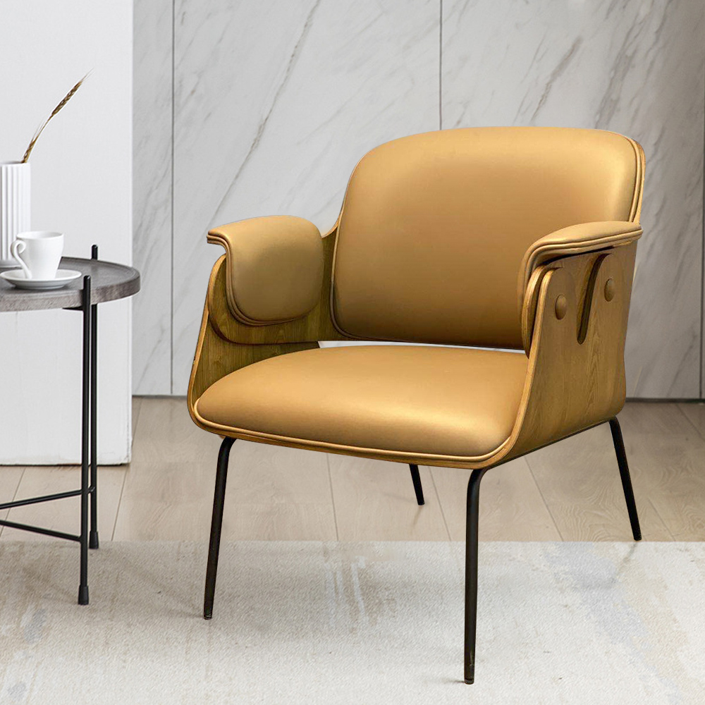 

Mid-Century Khaki Microfiber Leather Accent Chair with Flared Arms
