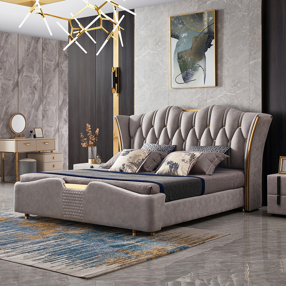 Moderntufted california king bed wingback platform bed in light gray