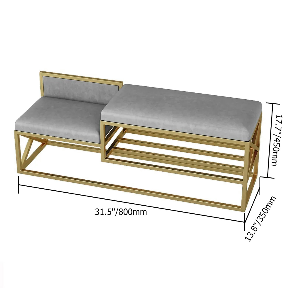 Modern Upholstered Entryway Bench Gray with Gold Legs
