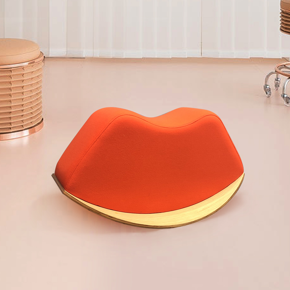 

Mouth-Shape Orange Fabric Rocking Footstool with Wide Shelf Base