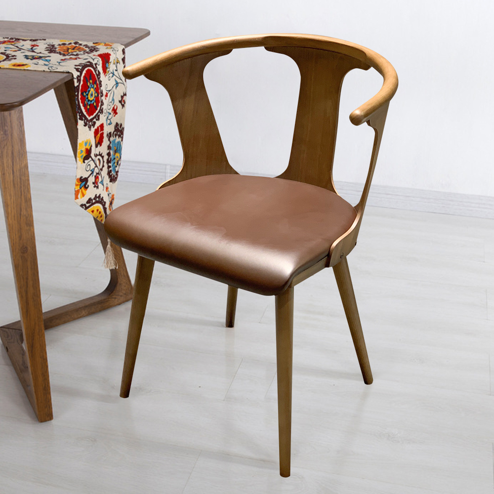 

Modern Walnut Faux Leather Dining Chair with Curved Back
