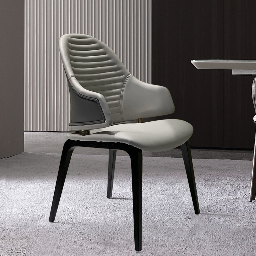 

Modern Dark Gray & Light Gray Microfiber Leather Dining Chair with Striped Back