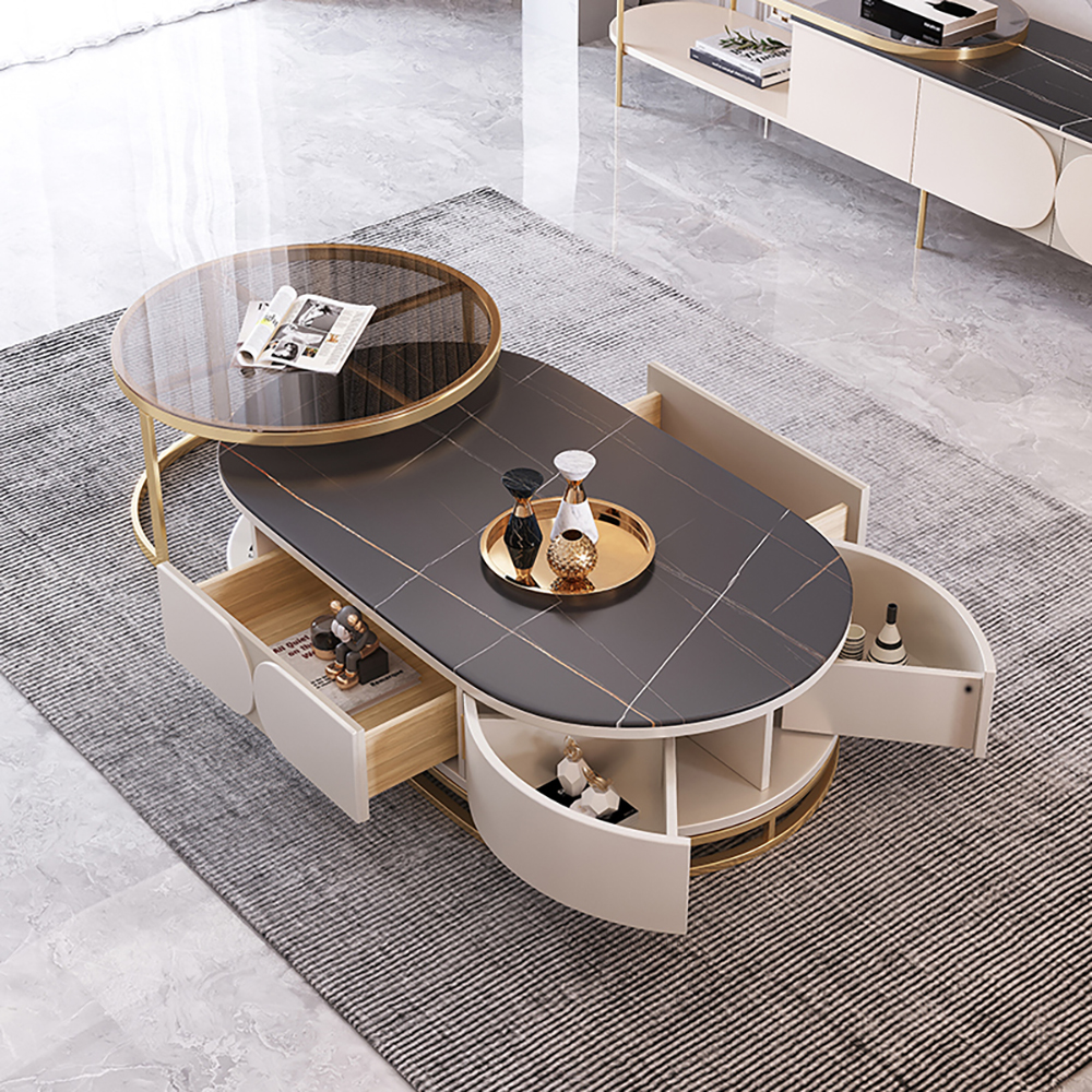 2 Pieces Modern Nesting Coffee Table with Drawers-Homary